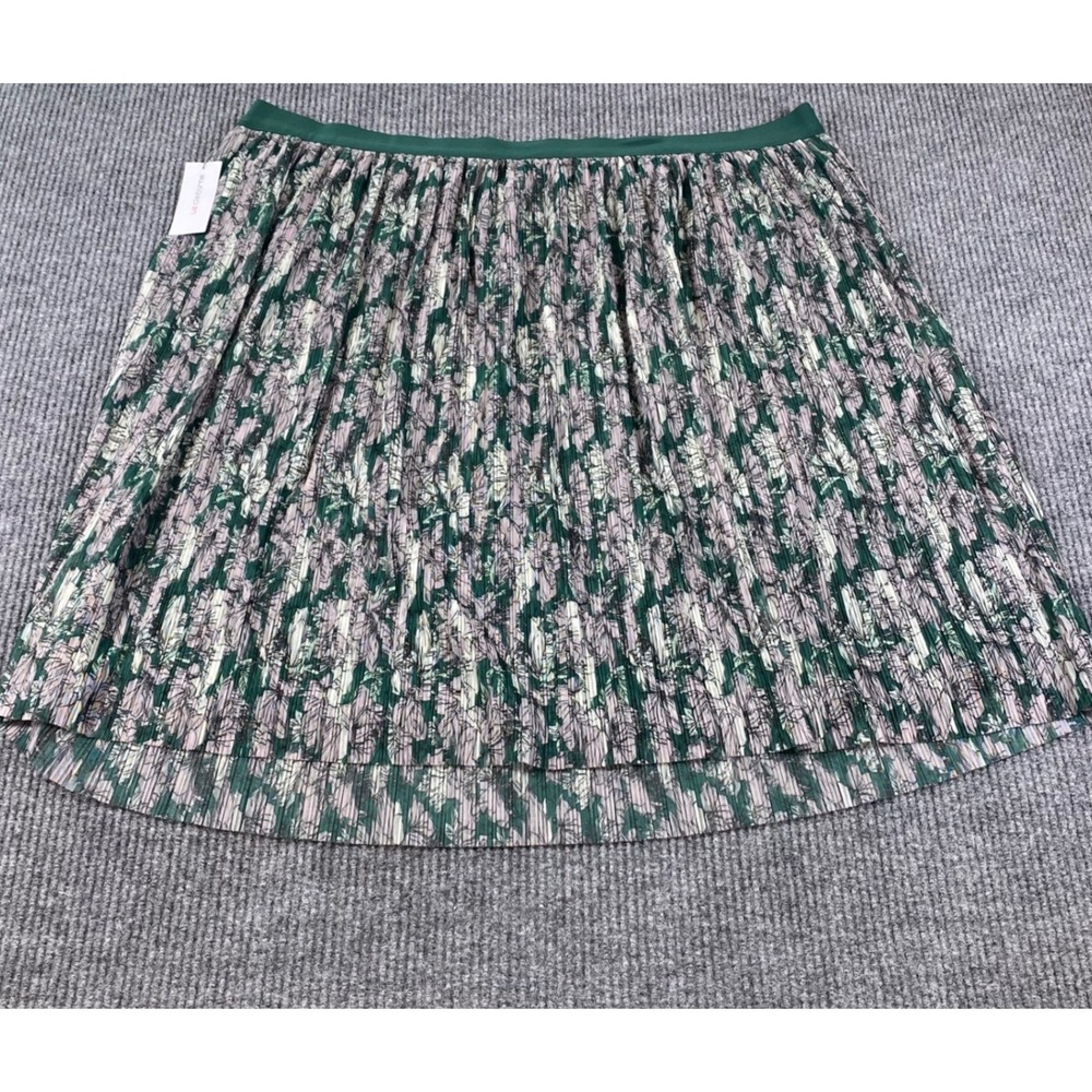 Liz Claiborne Pleated Skirt 3X Green Floral Mesh Overlay Midi Cottagecore NEW